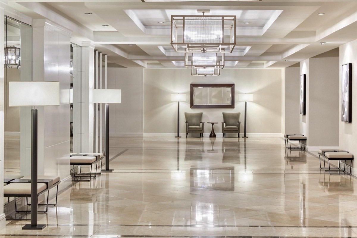 Marble pre-function corridor outside the City Ballroom
